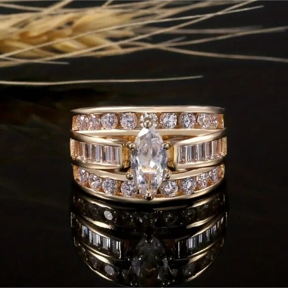 Triple-Row Cubic Zirconia Ring Size 9 - Picture 2 of 9